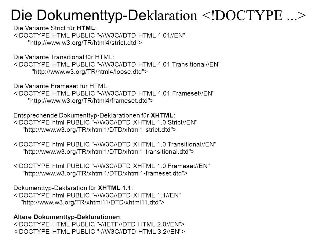 Die Dokumenttyp-Deklaration <!DOCTYPE ...>