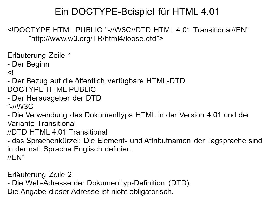 Ein DOCTYPE-Beispiel für HTML 4.01