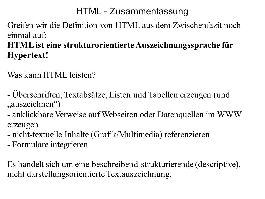 HTML - Zusammenfassung