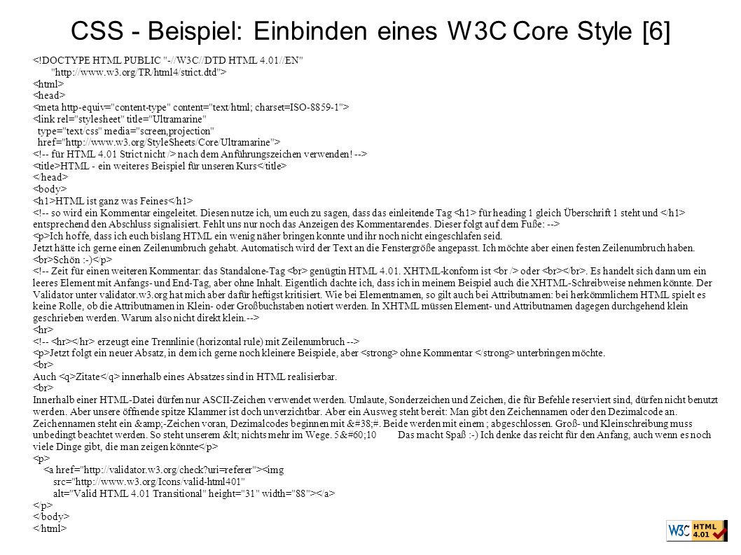 CSS - Beispiel: Einbinden eines W3C Core Style [6]