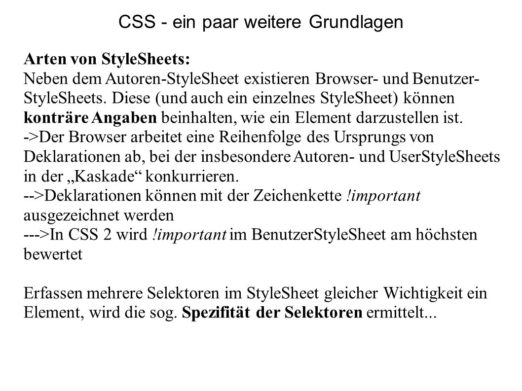 CSS - ein paar weitere Grundlagen