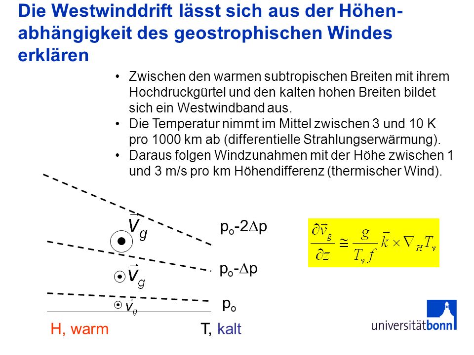 Die Westwinddrift lässt sich aus der Höhen-abhängigkeit des geostrophischen Windes erklären