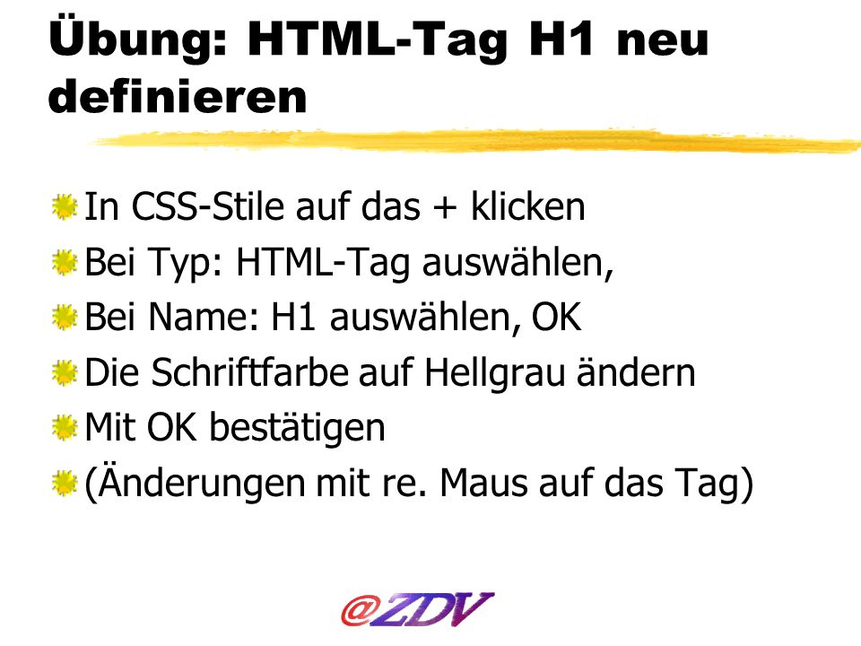 Übung: HTML-Tag H1 neu definieren
