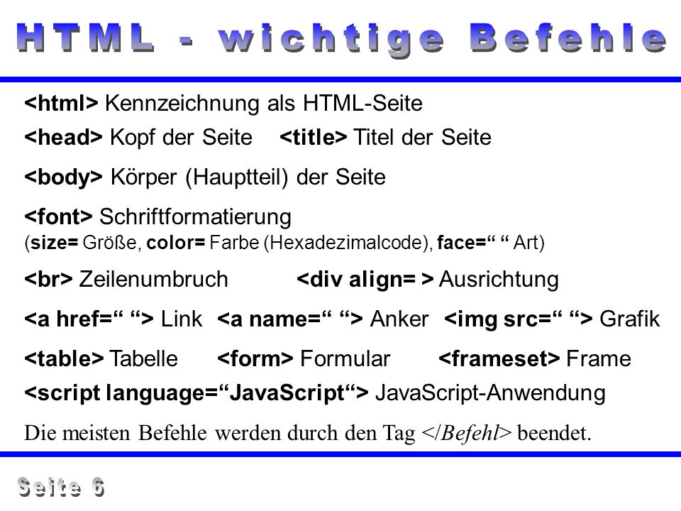 HTML - wichtige Befehle