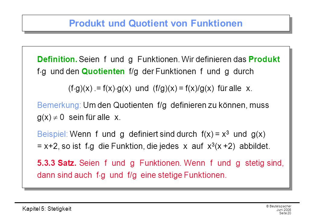 Produkt und Quotient von Funktionen