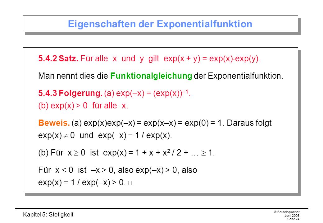 Eigenschaften der Exponentialfunktion