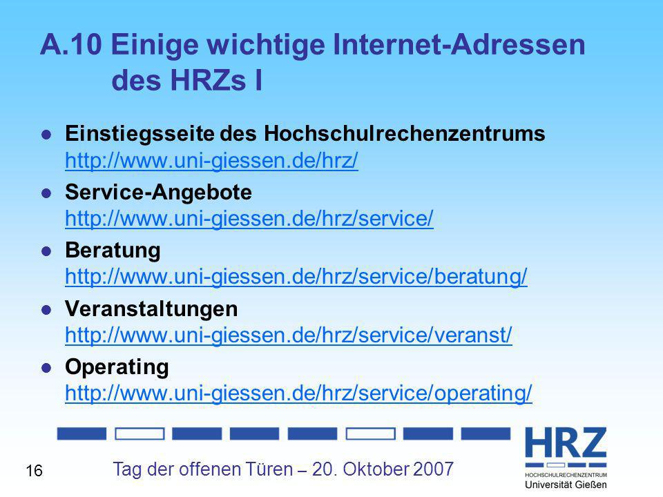 A.10 Einige wichtige Internet-Adressen des HRZs I