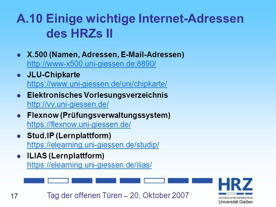 A.10 Einige wichtige Internet-Adressen des HRZs II