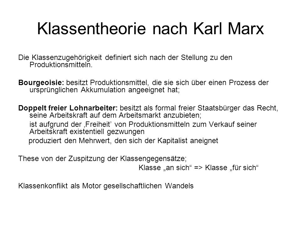 Klassentheorie nach Karl Marx