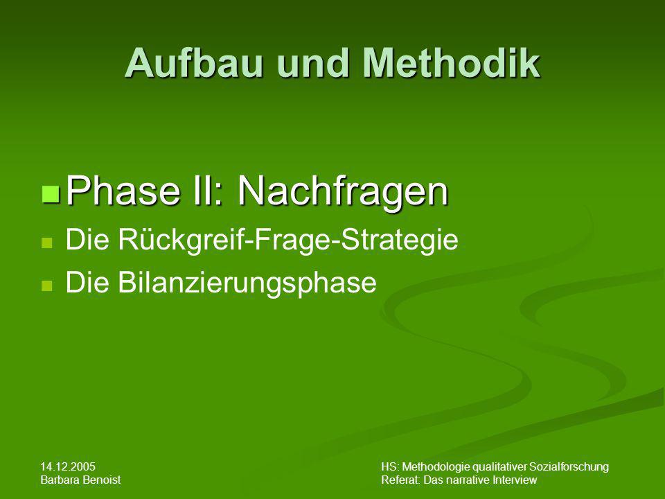 Aufbau und Methodik Phase II: Nachfragen Die Rückgreif-Frage-Strategie