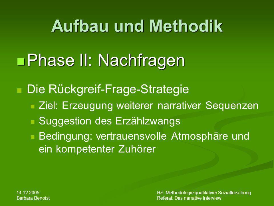 Aufbau und Methodik Phase II: Nachfragen Die Rückgreif-Frage-Strategie