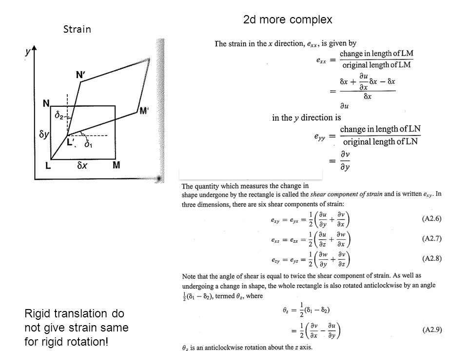 2d more complex Strain Rigid translation do not give strain same for rigid rotation!