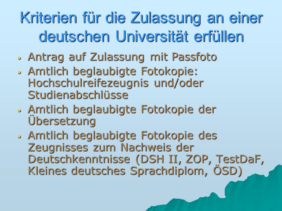 Kriterien für die Zulassung an einer deutschen Universität erfüllen