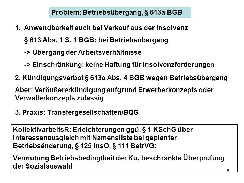 Problem: Betriebsübergang, § 613a BGB