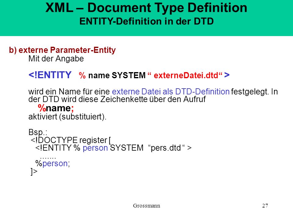 XML – Document Type Definition ENTITY-Definition in der DTD