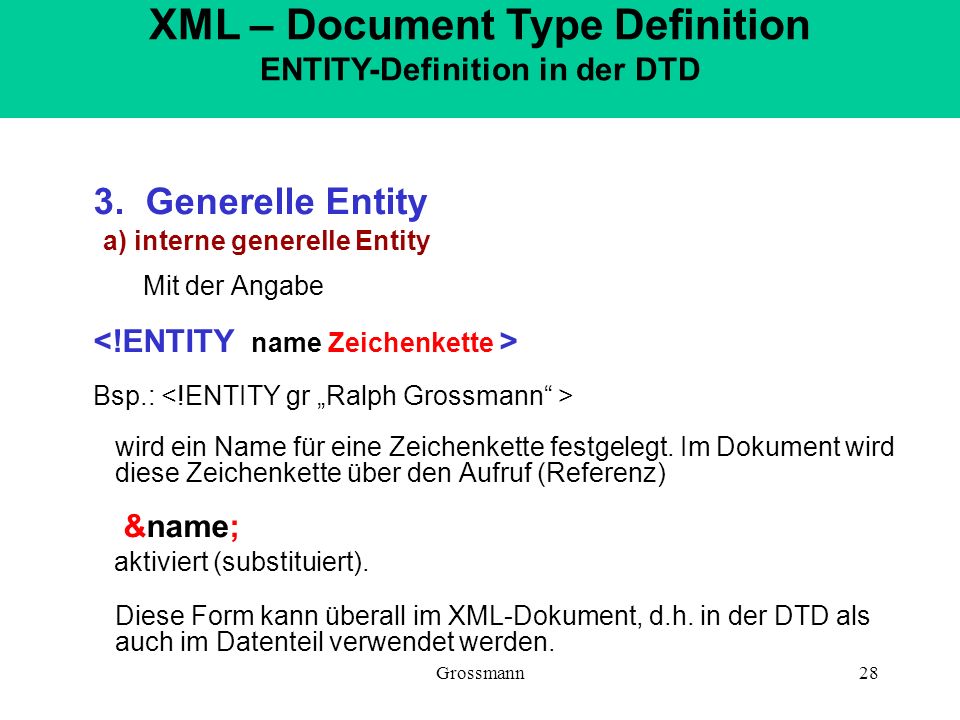 XML – Document Type Definition ENTITY-Definition in der DTD