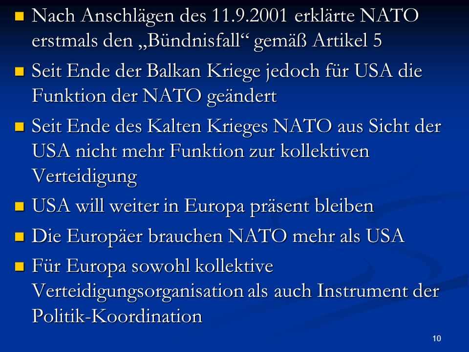 Nach Anschlägen des erklärte NATO erstmals den „Bündnisfall gemäß Artikel 5