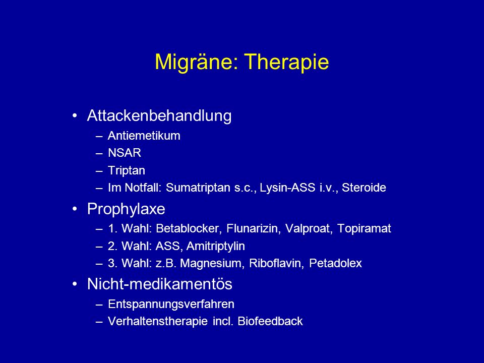 Migräne: Therapie Attackenbehandlung Prophylaxe Nicht-medikamentös