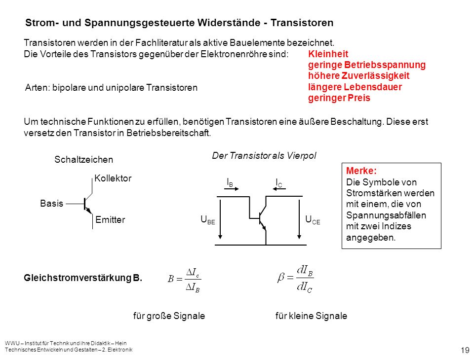 Strom- und Spannungsgesteuerte Widerstände - Transistoren