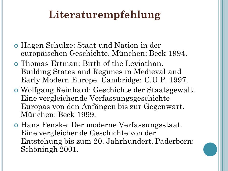 Literaturempfehlung Hagen Schulze: Staat und Nation in der europäischen Geschichte. München: Beck
