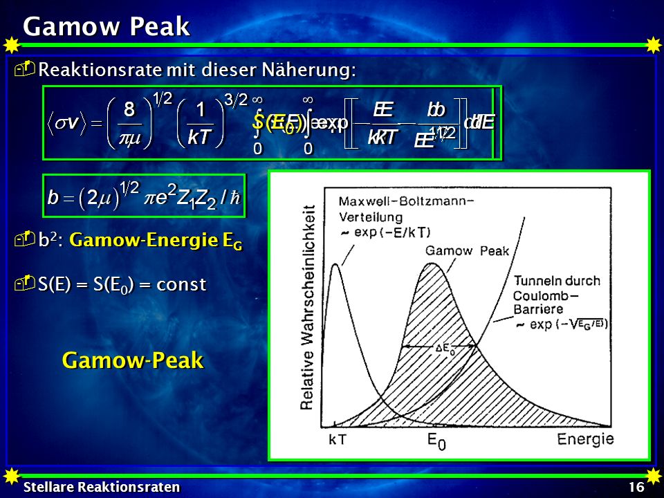 Gamow Peak Gamow-Peak Reaktionsrate mit dieser Näherung: