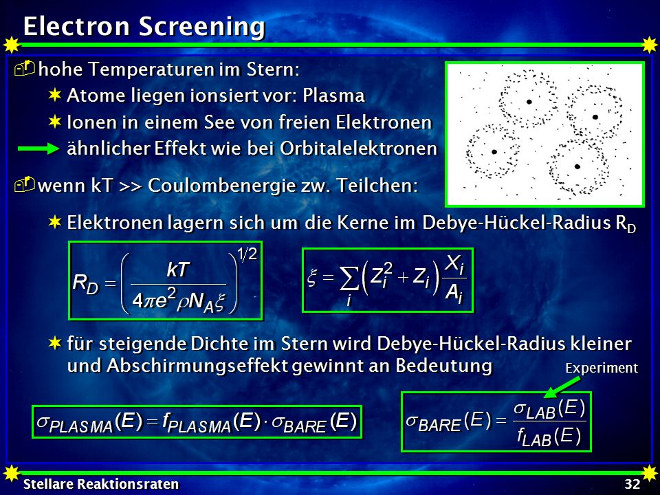 Electron Screening hohe Temperaturen im Stern: