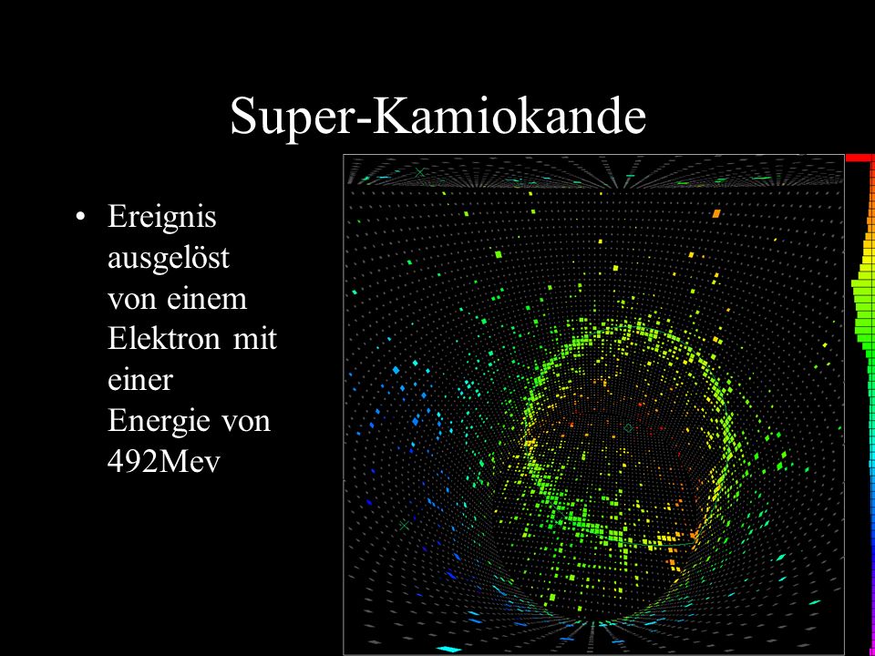 Super-Kamiokande Ereignis ausgelöst von einem Elektron mit einer Energie von 492Mev