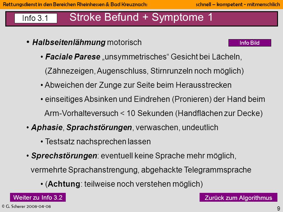Stroke Befund + Symptome 1