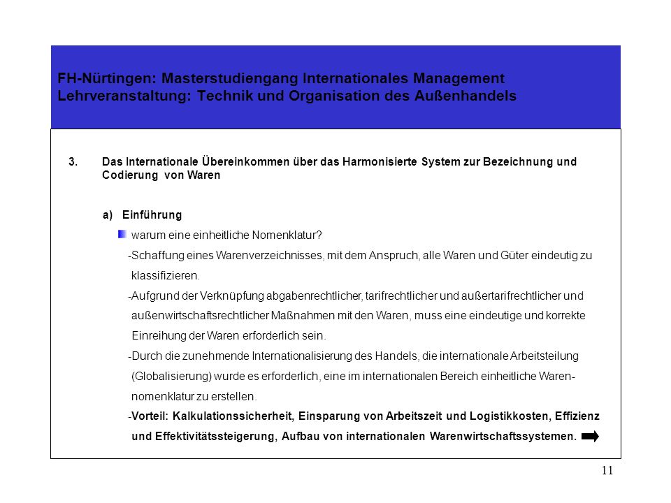 FH-Nürtingen: Masterstudiengang Internationales Management Lehrveranstaltung: Technik und Organisation des Außenhandels