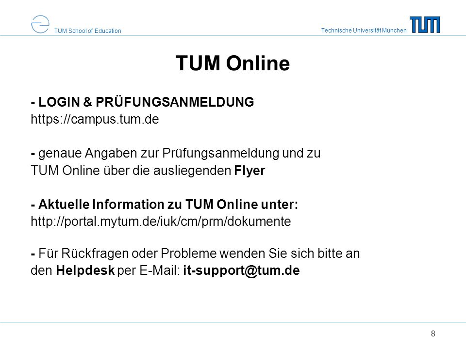 TUM Online - LOGIN & PRÜFUNGSANMELDUNG