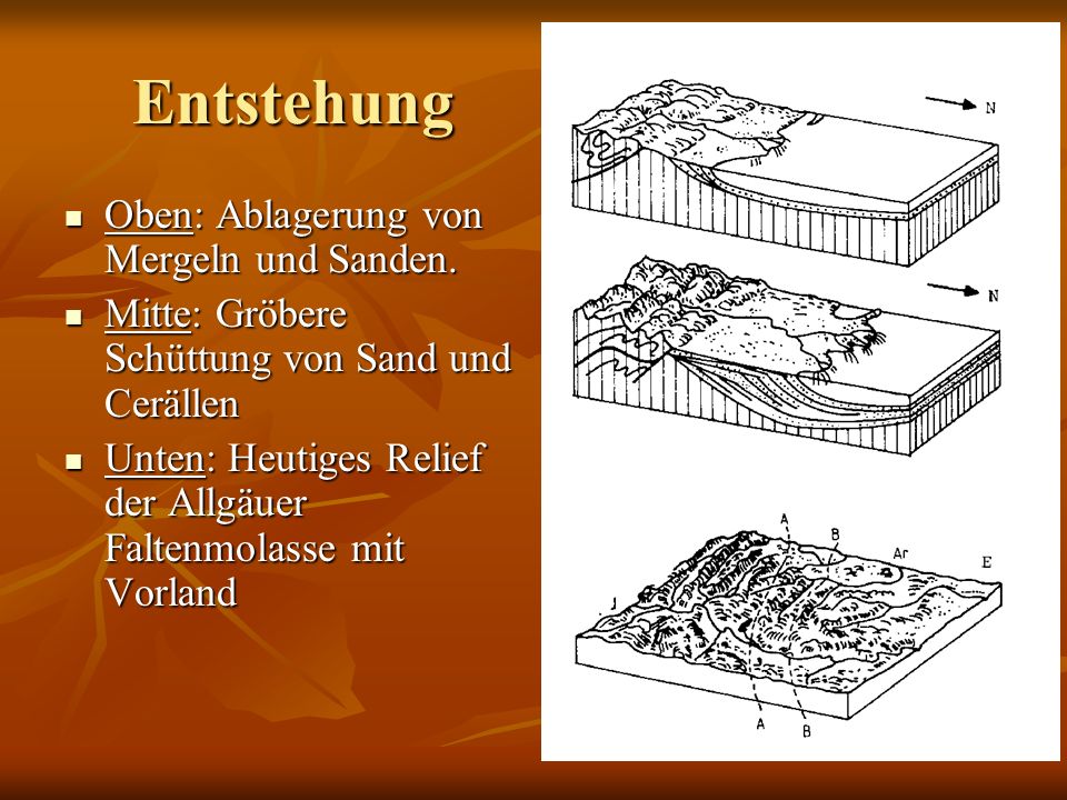 Entstehung Oben: Ablagerung von Mergeln und Sanden.