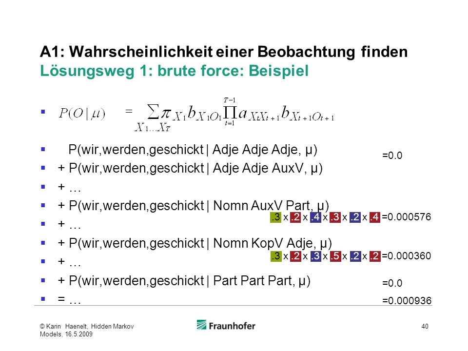 A1: Wahrscheinlichkeit einer Beobachtung finden Lösungsweg 1: brute force: Beispiel