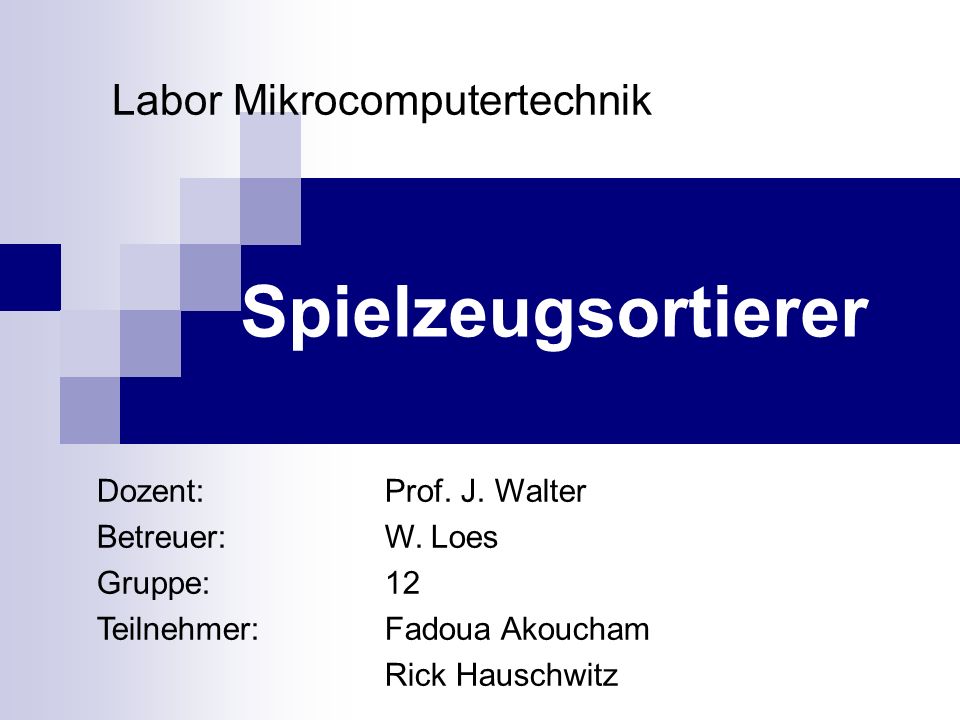 Spielzeugsortierer Labor Mikrocomputertechnik Dozent: Prof. J. Walter