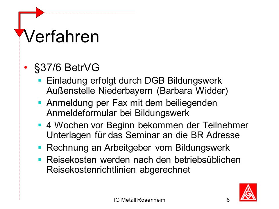 Verfahren §37/6 BetrVG. Einladung erfolgt durch DGB Bildungswerk Außenstelle Niederbayern (Barbara Widder)
