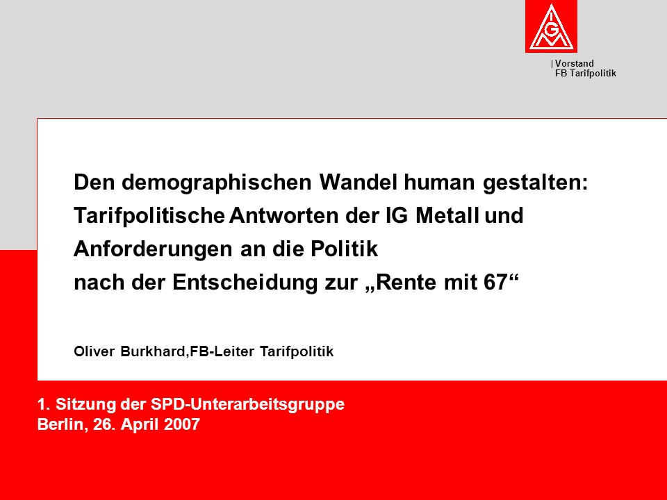 1. Sitzung der SPD-Unterarbeitsgruppe Berlin, 26. April 2007