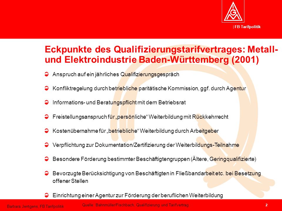 Eckpunkte des Qualifizierungstarifvertrages: Metall- und Elektroindustrie Baden-Württemberg (2001)