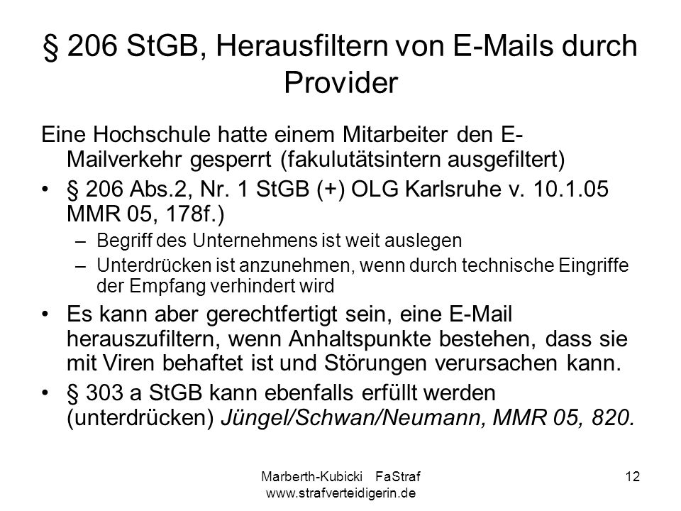 § 206 StGB, Herausfiltern von  s durch Provider