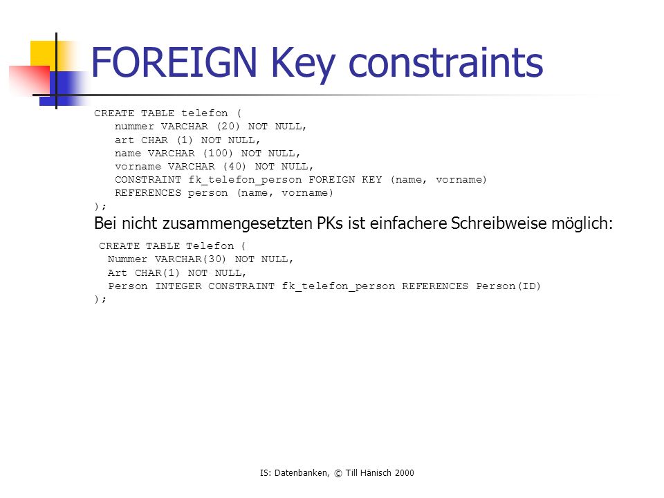 FOREIGN Key constraints