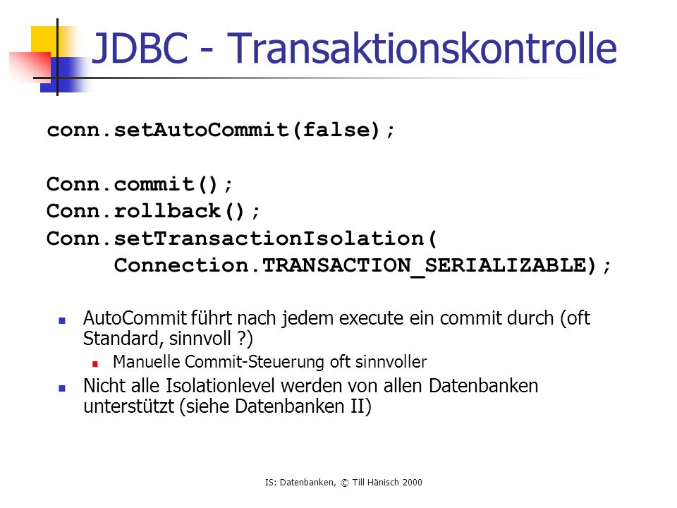 JDBC - Transaktionskontrolle