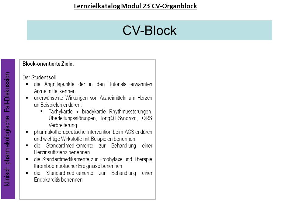 Lernzielkatalog Modul 23 CV-Organblock