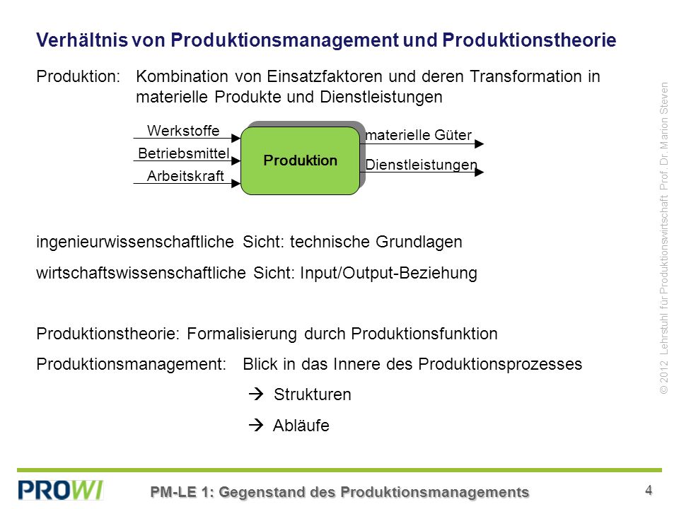 Verhältnis von Produktionsmanagement und Produktionstheorie