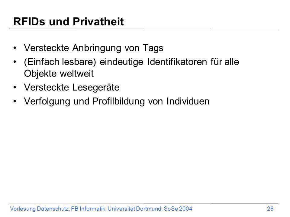 RFIDs und Privatheit Versteckte Anbringung von Tags