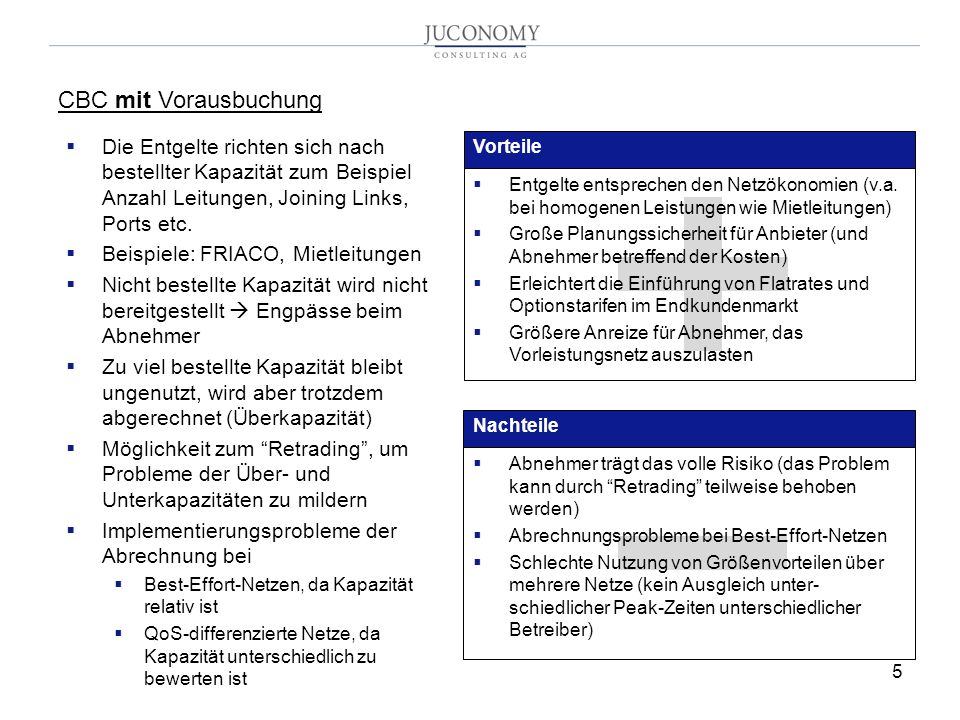 CBC mit Vorausbuchung Die Entgelte richten sich nach bestellter Kapazität zum Beispiel Anzahl Leitungen, Joining Links, Ports etc.