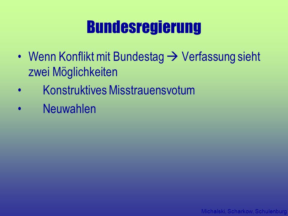 Bundesregierung Wenn Konflikt mit Bundestag  Verfassung sieht zwei Möglichkeiten. Konstruktives Misstrauensvotum.