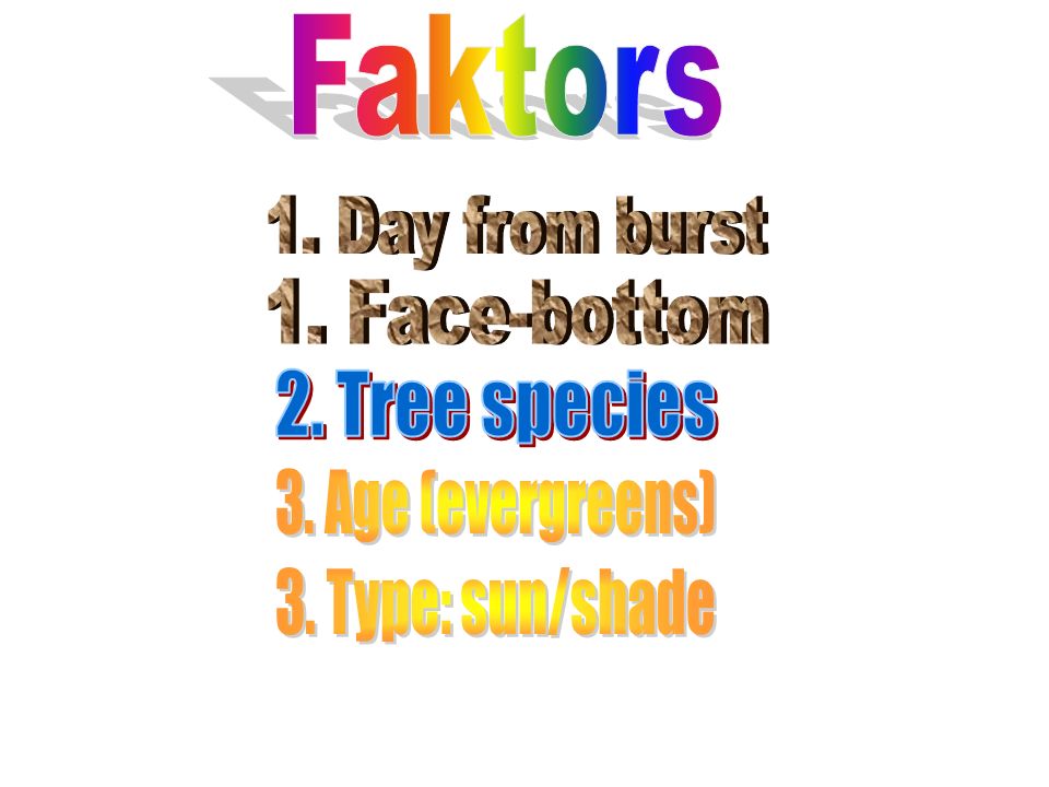 Faktors 1. Day from burst 1. Face-bottom 2. Tree species