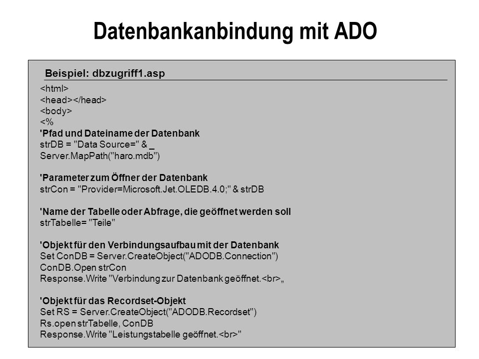 Datenbankanbindung mit ADO