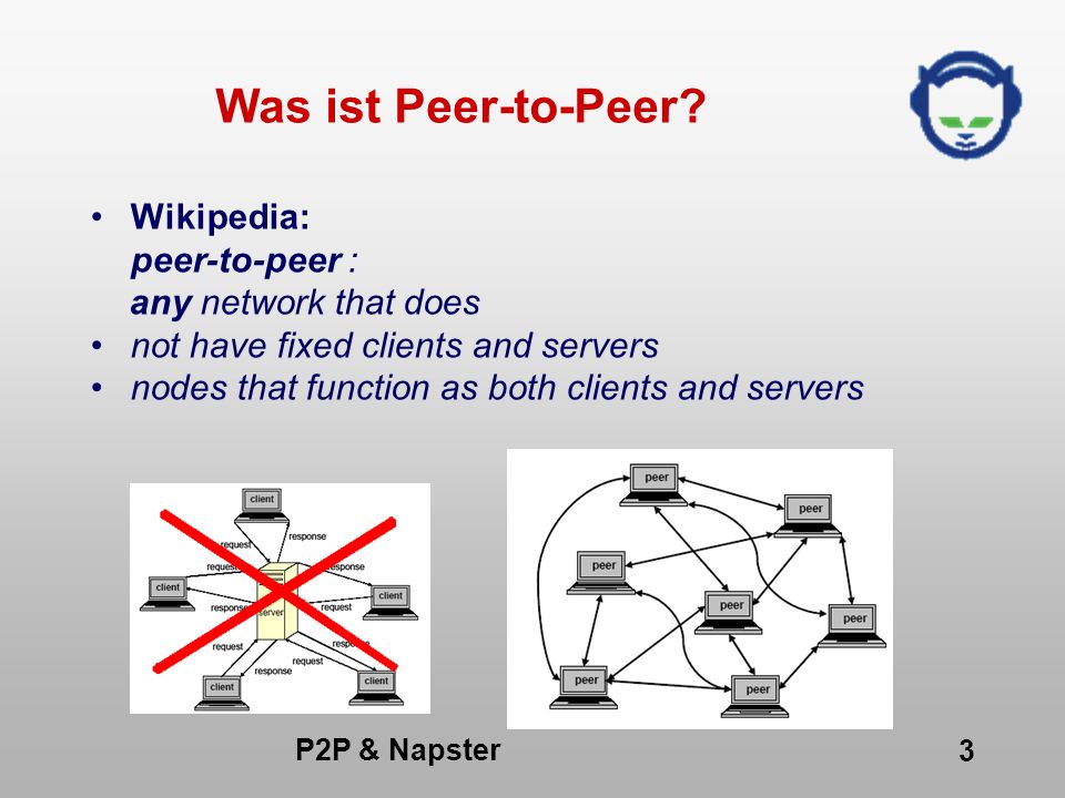 Was ist Peer-to-Peer Wikipedia: peer-to-peer : any network that does