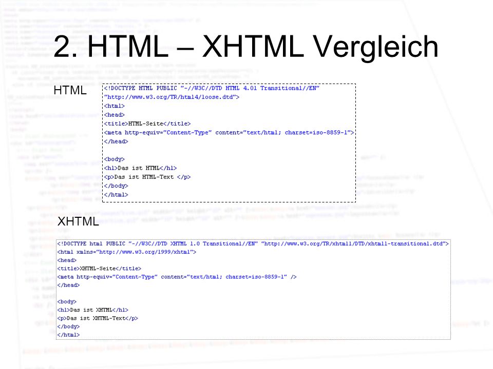 2. HTML – XHTML Vergleich HTML XHTML