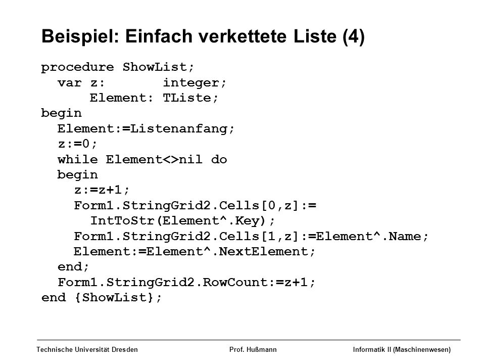 Beispiel: Einfach verkettete Liste (4)