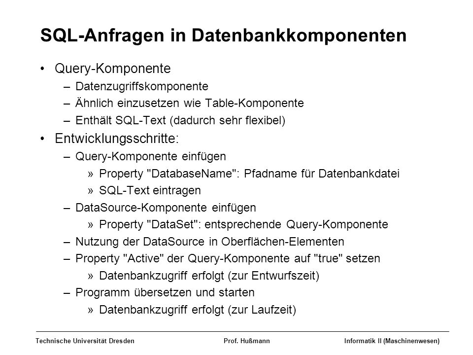 SQL-Anfragen in Datenbankkomponenten